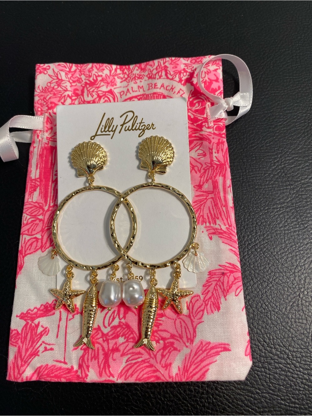 Lilly Pulitzer Gold Shell Hoop Drop Earrings